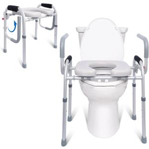 Raised Toilet Seat with Folding Armrest, Height Adjustable/Folding Armrest Design 400 lb Premium Toilet Seat Raised Toilet Seat for Elderly, Disabled, Pregnant Women-Gray