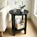 Small Round Side Table, 2-Tier Solid Wood End Table, Mid Century Modern Nightstand for Living Room, Bedroom, Easy Assembly (Black), 17"W x 22"H