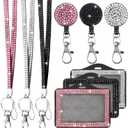 9 in 3 Sets 3 Color Horizontal Rhinestone Lanyard for ID Badges, Bling ID Card Holder Crystal Retractable Badge Reel Neck Lanyard for Women Nurse Teacher