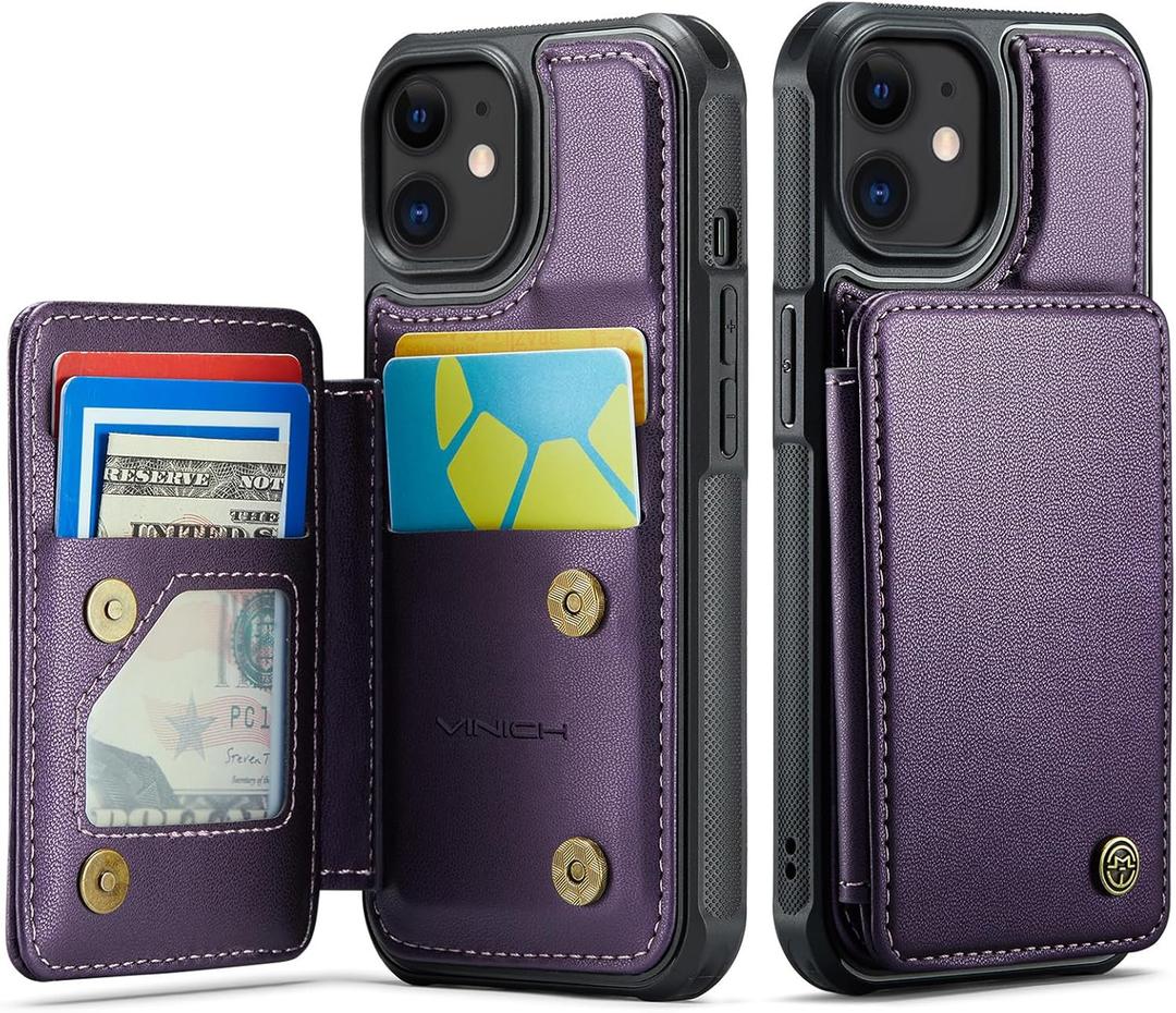 Vinich for iPhone 11 Wallet Case with Card Holder, RFID Blocking Credit Slots Kickstand Shockproof Phone Cover for Women Men, Purple
