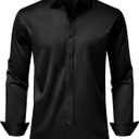 Men's Dress Shirts Long Sleeve Stretch Wrinkle Free Wedding Formal Business Button Down Shirt (Black, L)