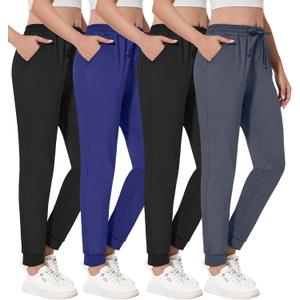 4 Pack Women's Joggers Sweatpants with Pockets Lightweight Quick Dry Yoga Pants for Lounge Gym Workout (Medium)