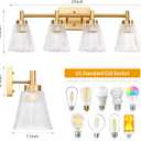 OCIOC 4-Light Bathroom Vanity Light, Burshed Gold Bathroom Light With Stripe Glass Shade, Makeup Light over Mirror, Wall Mounted Sconces for Living room, Kitchen, Hallway