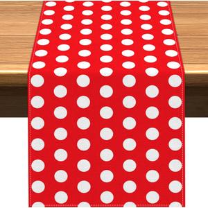 Vohado Red Polka Dot Table Runner Mouse Themed Birthday Party Decoration Kids Baby Shower Dining Room Home Kitchen Island Decor (Red, 13" x 72")