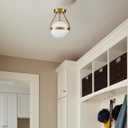 HOLKIRT Modern Light Fixture,Mid Century Semi Flush Mount Ceiling Light,Kitchen Light Fixtures Hallway Light Fixtures Ceiling,Brass Globe Ceiling Light Bedroom with Opal Glass 7Inch/18CM