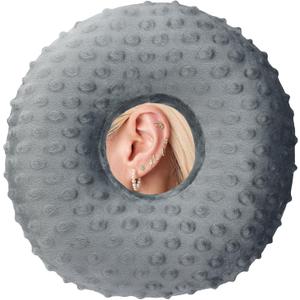 Ear Piercing Pillows for Side Sleeper with Ear Hole CNH Piercing Pillows Support Head Neck Ear Pain Relief Ear Pressure Sore Side Sleeping Ear Guard, Minky Dot Dark Gray