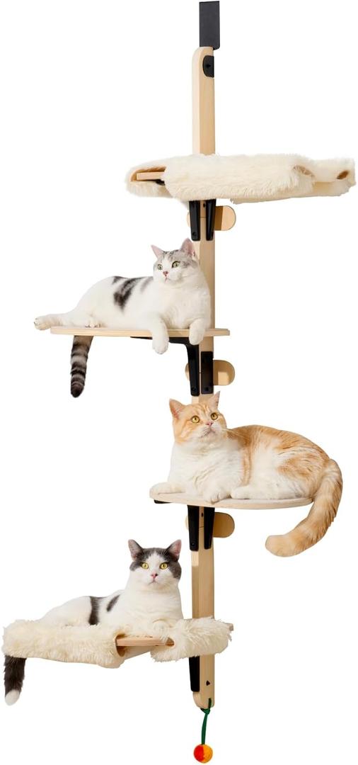 MEWOOFUN Cat Climbing Shelves Tree, 4-Levels Over Door Cat Climber for Jumping, Stable Cat Stairs Hammock for Kittens & Adult Cats (Wooden-65 H x 26.8 L x 13.8 W)