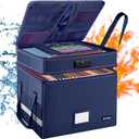 DocSafe File Box with Lock,Multi-Layer Fireproof Document Box Collapsible File Storage Organizer with Pockets/Handle,Large Portable Home Office Filing Safe for Hanging Letter/Legal Size Folders,Blue