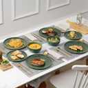 Vicrays Ceramic 12 Pieces Dinnerware Set - Dinner Plates Salad Plates Cereal Bowls Set Service for 4 - Scratch Resistant Microwave Oven Dishwasher Safe - Green
