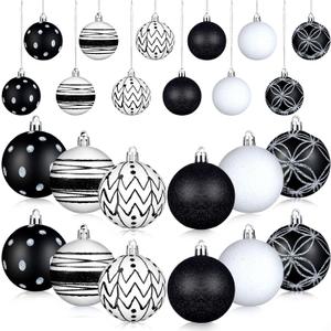 24 Pcs 2.36" Black and White Christmas Ornaments Shatterproof Dot Hanging Xmas Ball Ornaments for Christmas Tree Decorations Home Indoor Party Decor