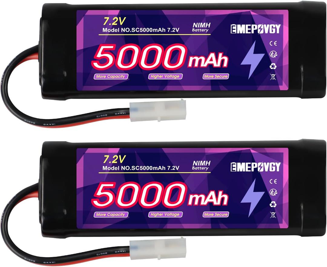 7.2V RC NiMH Battery 5000mAh Capacity Rechargeable 6-Cell Flat Battery Pack with TMY Plug(2 Packs)