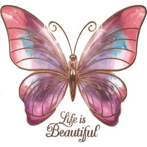 Life is Beautiful Quote Beautiful Pink Butterfly Rosegold Wall Decal Wall Dcor Vinyl Sticker Size: 28 x 28