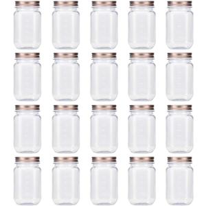 novelinks 16 Ounce Clear Plastic Jars with Rose Gold Lids - Refillable Round Clear Containers Jars Storage Containers for Kitchen & Household Storage - BPA Free (20 Pack)