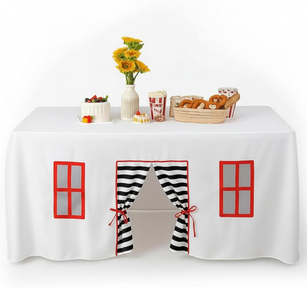 Oudain 10ft x 7.5ft Large Tablecloth Playhouse for Kid Table Fort Cover Table Cloth Tent Playhouse for Dining Room Birthday Indoor Outdoor Party Playground (Mixed Colors, Striped Style)