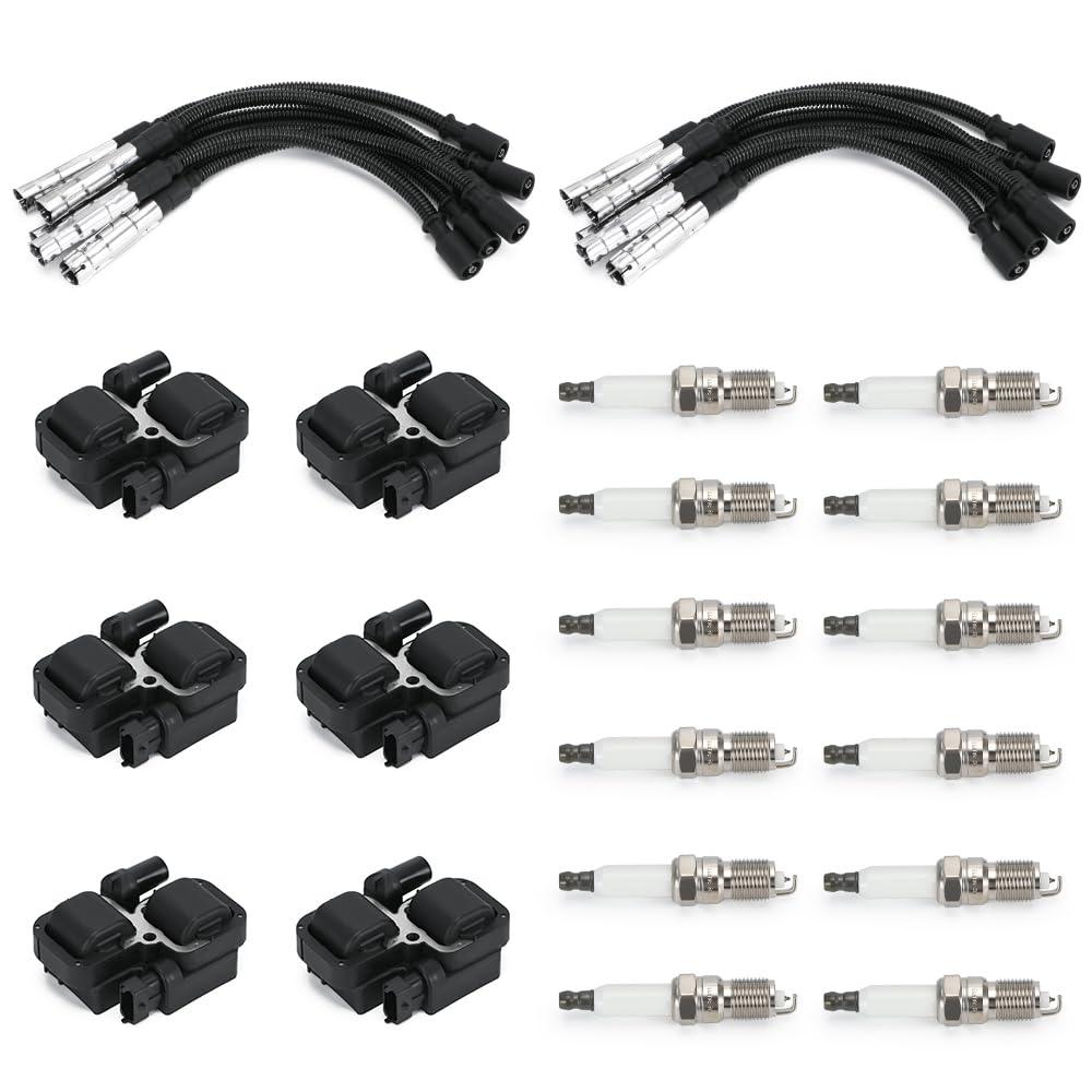 Set of 6 Ignition Coil W/ 12 Platinum Spark Plug & Wire Set for Chrysler Crossfire 2004-2008 for Mercedes-Benz C240 C280 CLK500 E320 G500 ML320 ML350 R500 S430 SL500 1998-2007 UF359