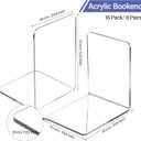 16 Pcs Book Ends Clear Acrylic Bookends for Shelves Heavy Duty Book End L Shaped Dividers Book Stopper for School Library Home Movies CDs File