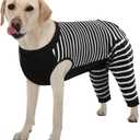 Kuoser Dog Recovery Suit, Anti Licking Dogs Rear Leg Sleeve, Abdominal Dog Surgical Suit with Pants Cover Protect Wounds, Dogs Elbow Protector Soft Pet Surgery Onesie Cone Alternative, Black XL Length: 46CM / 18.11")