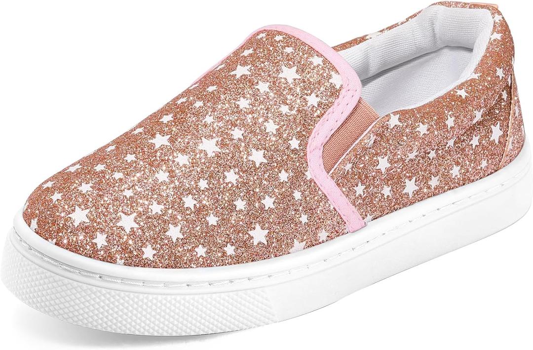 K KomForme Toddler Girls Boys Shoes Little Kids Slip on Canvas Sneakers for Running/Walking (Star Glitter)