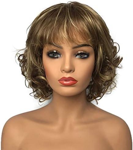 Wiginway Women Wigs Short Curly Brown Hair Wig Bangs Natural Full Synthetic Wig 6 Inches