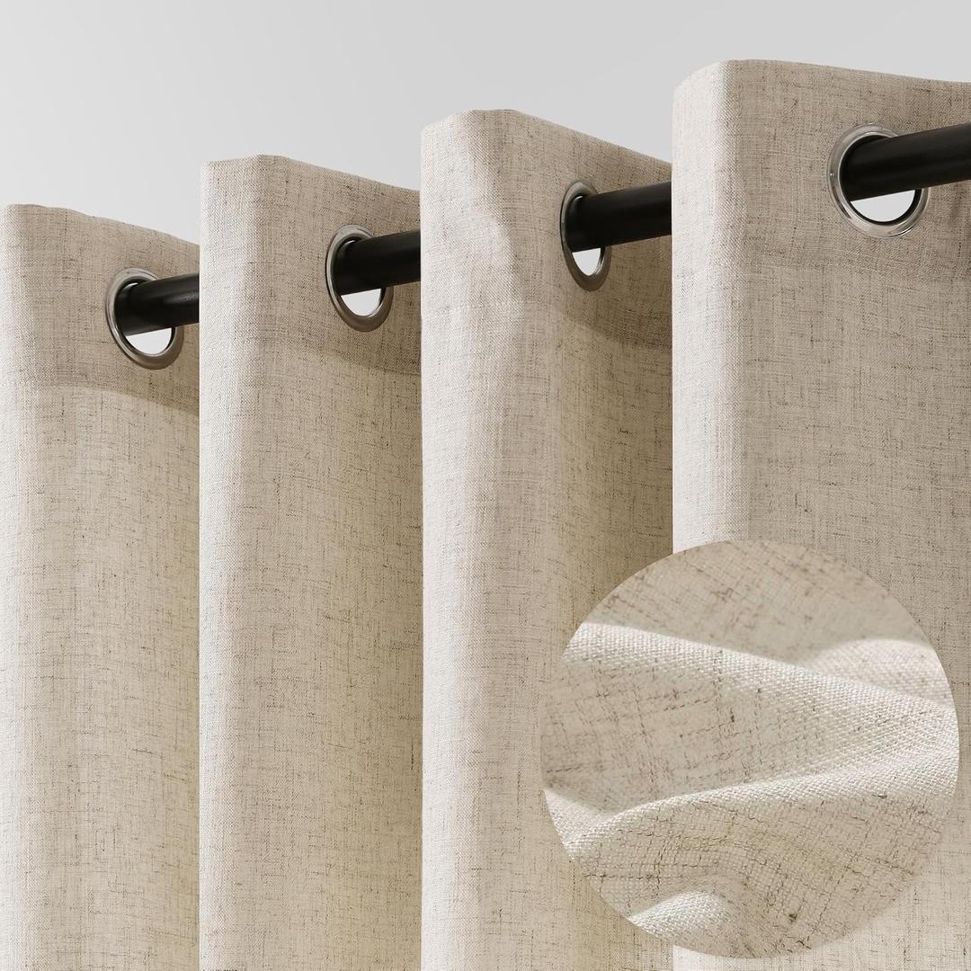 Beige Tan Linen Curtains 84 Inch Length 2 Panel for Bedroom Grommet Burlap Flax Linen Drape Semi Sheer Light Filtering Privacy Neutral Rustic Farmhouse Window Curtain 84 Inches Long for Living Room