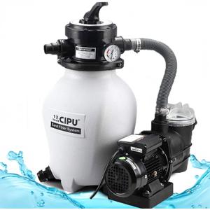 12 Inch Sand Filter Pump System for Above Ground Pools, 1/3 HP 115V
Pump with 6ft Power Cord, Prefilter Basket & 4-Way Valve for Pools up to 7,500 Gal; 5 Adapters & 2 Threaded Adapters Included