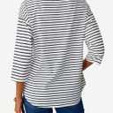 SOFIA'S CHOICE Women's Striped Shirt Loose Fit 3/4 Sleeve T Shirts Summer Casual Tee Top Black Medium (M)