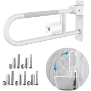 Toilet Grab Bar 22.4 Inch Chrome, Munzong Anti-Slip Handicap Grab Bars with Paper Holder, Flip-Up Bathroom Safety Rails, Stainless Steel Knurled Support handrails for Seniors Elderly Disabled Pregnant