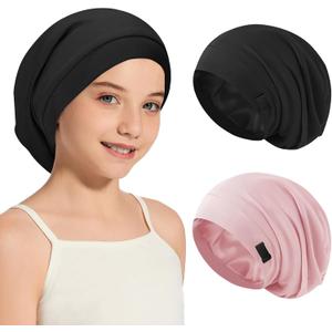 Kids Bonnets for Girls Boys Adjustable Double-Layer Sleep Cap Slouchy Beanie Hat for Curly Hair (Color 01)