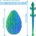 Qxbuhe 12inch 3D Printed Dragon Egg,Mystery Crystal Dragon Fidget Toys,Articulated Dragon,Home Desk Decor Easter Surprise Dinosaur Eggs,Adults Fidget Toys for Autism/ADHD (Cyanine)