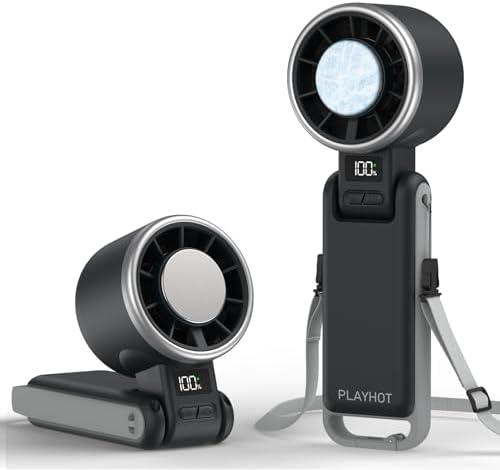 PlayHot Portable Handheld Turbo Fan with Ice Cooling, Rechargeable Personal Fan, Up tp 12Hrs Cooling, 5 Speed 25550RPM Powerful Portable Fan for Travel, Outdoor, Camping, Hiking (Black)