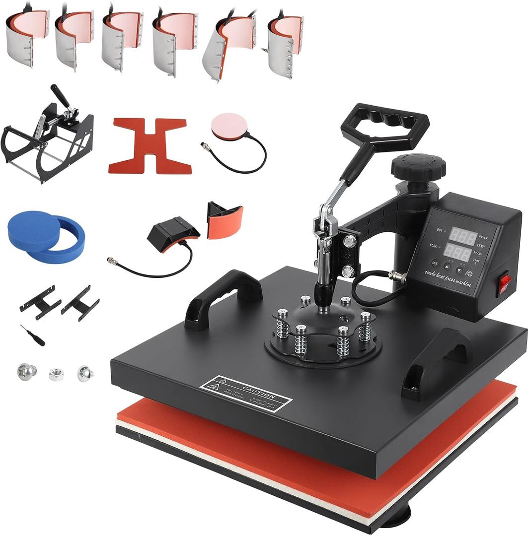 12 in 1 Heat Press Machine 15x15 Pro 30 oz Tumbler Attachment, 360 Swing Away | Industrial Quality Sublimation Press for T-Shirts, Tumblers, Mugs, Hats & Plates