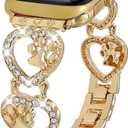 Bling Metal Band Compatible with Apple Watch Bands 38 40 41 42 44 45 46 49mm Women,Love Heart Shape Bracelet Dog Paw Wristband for iWatch Series 10 9 8 7 6 5 4 3 2 Ultra 2 SE (Gold)