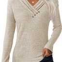 GKBK Women Long Sleeve Tunic Tops for Leggings V Neck Button Loose T Shirts 2026 Fall Dressy Casual Blouse Sweatshirt Sweater (Medium, Khaki)