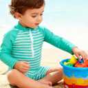 uideazone Baby Toddler Boys Zipper Rash Guard Swimsuit UPF 50+ One Piece Beach Swimwear Bathing Suits 3-36 Months (Stripe Blue)