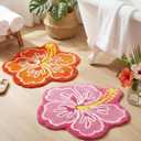 Drydiet 2 pcs 24 in Cute Hibiscus Flower Bathroom Rugs, Soft Thickened Microfiber Absorbent Quick Dry Non-Slip Bathtub Floor Mat, Machine Washable Plush(Hibiscus Flowers)