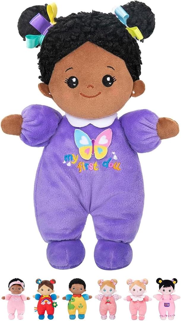 OUOZZZ 10" Black Baby Doll for 1 Year Old Girl Gifts - First African American Baby Dolls Toys for Girl Birthday Christmas Plush Gift for Toddler (C-mini Butterfly)
