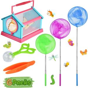 Kids Telescopic Butterfly Nets Bugs Insect Catcher Kit Perfect Outdoor Tools for Catching,Anti Slip Grip Bug Nets Removable Cage Tweezers and Pliers Set