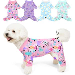 Bienbee Dog Pajamas, 4 Pack Cute Soft Dog Puppy Clothes Dogs Pjs Onesies Jammies Outfit Adjustable Breathable & Stretchy Clothes for Small Medium Large Dogs Girl Boy Puppy-M