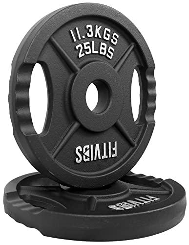 Fitvids Olympic 2-Inch Cast Iron Plate Weight Plate for Strength Training and Weightlifting, Two Hole Style, 25LB Pair