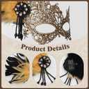 Lace Masquerade Mask for Women Mardi Gras Rhinestone Mask with Feather 1920s Venetian Party Accessories