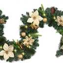 RICHMYC Christmas Garlands with Lights 6FT Artificial Flower Garlands Faux Greenery Cedar Garlands Christmas Decoration for Holiday Mantle Stairs Fireplace Table Indoor Outdoor Porch, Champagne