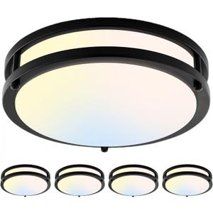 4-Pack 10Inch 30W LED Flush Mount Ceiling Light Fixtures Bright 3200LM Dimmable Ceiling Lights, 5CCT Adjustable 2700K/3000K/4000K/5000K/6500K, Ceiling Lamps for Kitchen Hallway Bathroom Bedroom Black