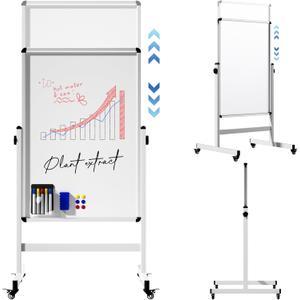 Mobile Dry Erase Board on Wheels, 48 x 28 Magnetic Double Sided Whiteboard Easel, Large Reversible Rolling White Board with Aluminum Frame Standing for Office, Home, Classroom