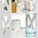 Small Bathroom Storage Corner Shelf, Waterproof PVC Narrow Floor Stand, Slim Gap Filler Organizer for Toilet Side, Laundry Room, Shower, Kitchen Spice Rack, White Restroom Holder (4-Tier)
