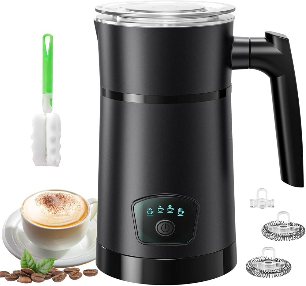 Milk Frother, 4-in-1 Milk Frother and Steamer with Temperature Control & Auto Shut-Off, 11.8oz/350ml Milk Warmer, Hot and Cold Foam Maker for Coffee, Latte, Cappuccinos, Macchiato, Black