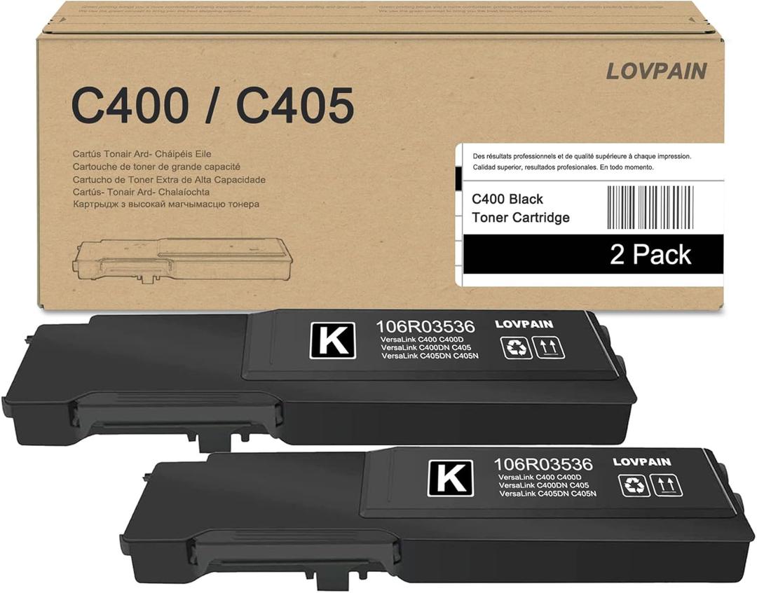VersaLink C400/C405 Black Extra High Capacity Toner Cartridge 2 Pack (10,800 Page/Pack) - Lvan Compatible 106R03536 Toner Cartridge Replacement for Xerox VersaLink C400 C405 Printer