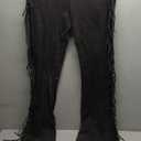 Flared Leggings Women High Waisted Tassels Side Washed Distressed Stretch Slim Fringe Bootcut Pants, XL