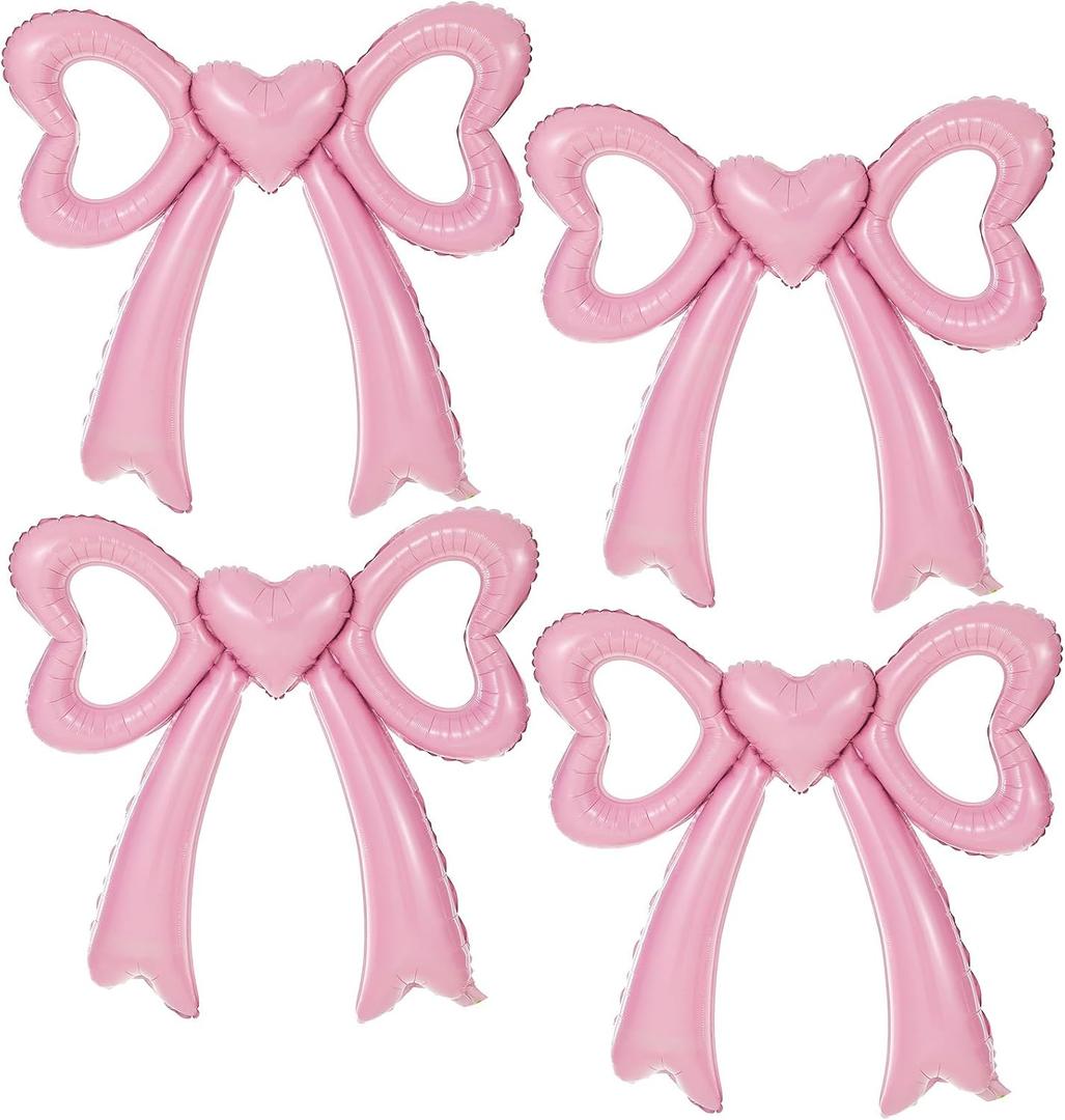 4Pcs Pink Bow Balloons, Large Size Foil Bow Garland Balloons, Pink-Bow Party Decorations for Girls Women, Bridal Shower Baby Shower Engagement Bachelorette Party Supplies(29.5x28.3 Inch)