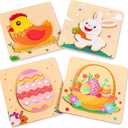 4 x Easter Wooden Puzzles for Toddler - 4 Pack Basket Stuffers Fillers Puzzle Toys for Boys Girls, Jigsaw Learning Educational Gifts Party Favors for Kids
