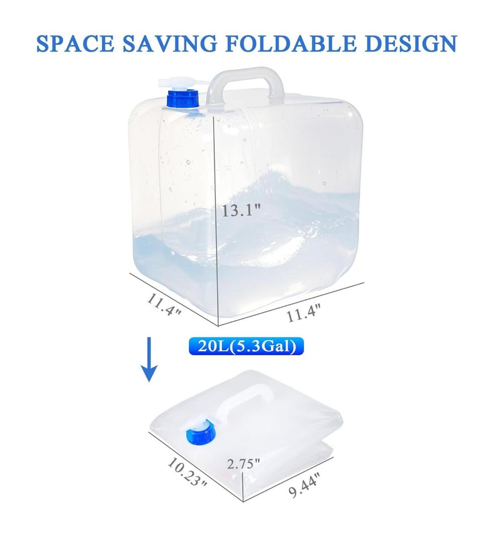 Collapsible Water Container with Spigot & Hook, BPA Free Water Jug, Foldable Carrier Bucket, Water Storage Container for Camping Hiking Survival Kit, 1-Pack (20L/5.3 Gallon)